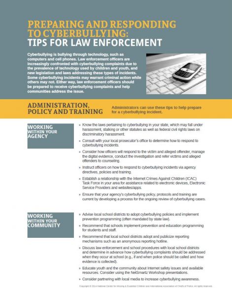 Preparing and Responding to Cyberbullying: Tips for Law Enforcement
